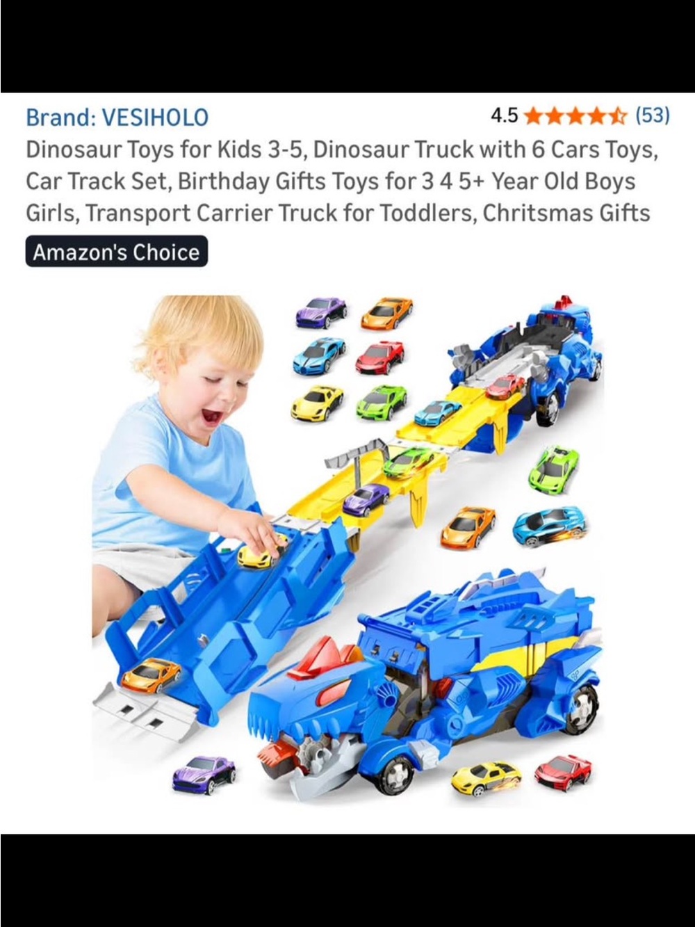 Blue Dinosaur Transport Truck Toy with Mini Cars